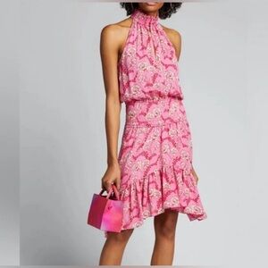 A.L.C. Pink Cody Blouson Silk Floral Smocked Halter Peasant Pink Dress Size 6